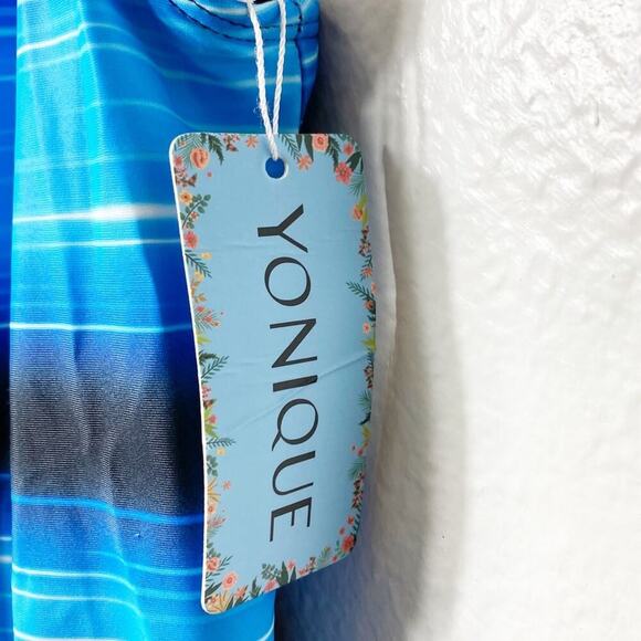 YONIQUE Blue Black Swimming Tankini Large Women Polyester & Spandex - Picture 2 of 4